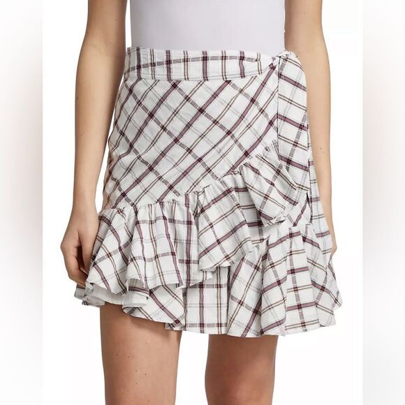 Veronica Beard Memphis Ruffle Mini Skirt Plaid White Multi Size 8 - Picture 1 of 13